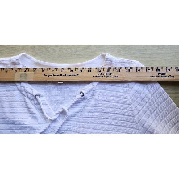 TOP/BLOUSE-TALBOTS-White-Cotton-Long Length-Long Sleeves-Knit-Tie at Neck-Large - Picture 9 of 14
